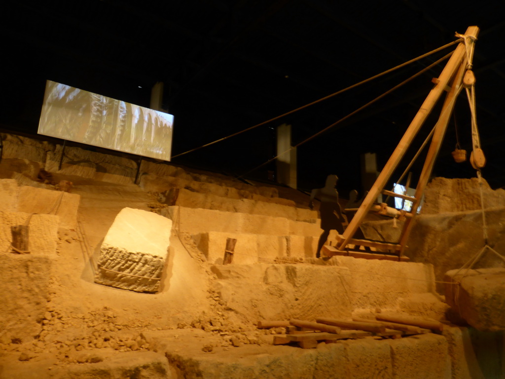 Model of a crane used during the construction of the Pont du Gard aqueduct bridge, at the ground floor of the Museum of the Pont du Gard aqueduct bridge