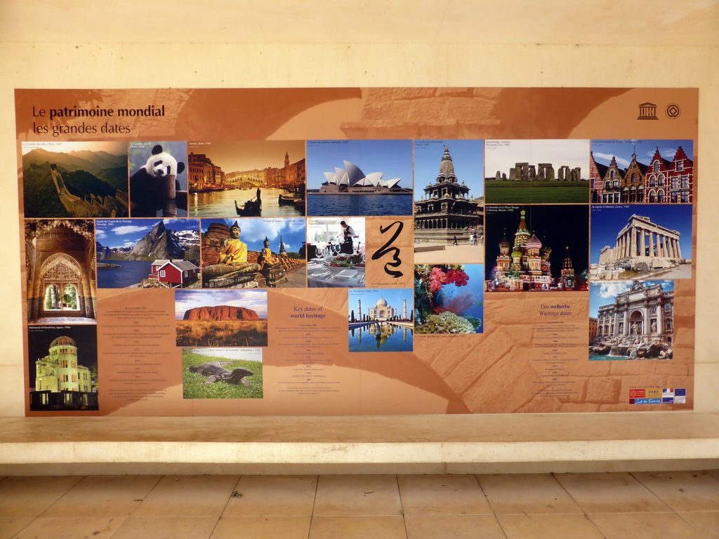 Information on the key dates of the UNESCO World Heritage, at the information center of the Pont du Gard aqueduct bridge