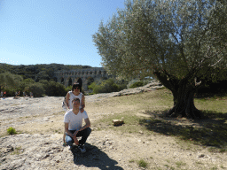 Tim and Miaomiao and the northwest side of the Pont du Gard aqueduct bridge