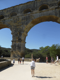 Miaomiao and the northwest side of the Pont du Gard aqueduct bridge