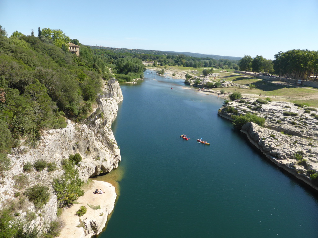 The north side of the Gardon river, viewed from the Pont du Gard aqueduct bridge