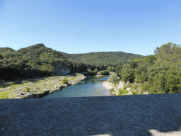 The south side of the Gardon river, viewed from the Pont du Gard aqueduct bridge