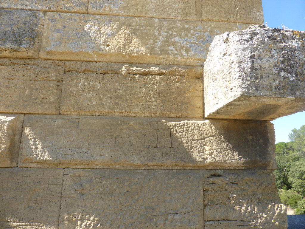 Inscription from 1830 at the Pont du Gard aqueduct bridge
