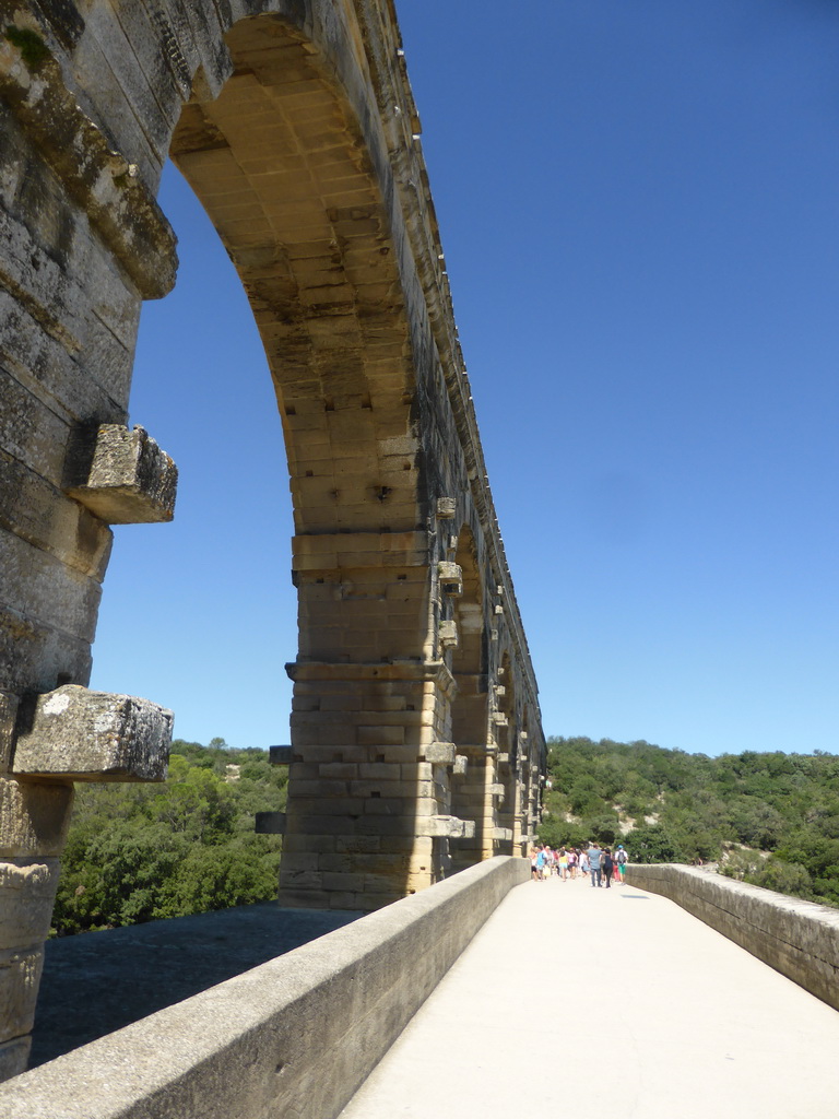 Arches and walkway at the Pont du Gard aqueduct bridge