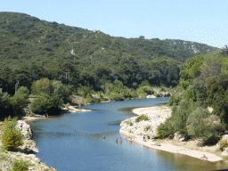 The south side of the Gardon river, viewed from the Pont du Gard aqueduct bridge