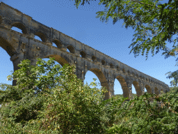The Pont du Gard aqueduct bridge, viewed from the road on the northeast side