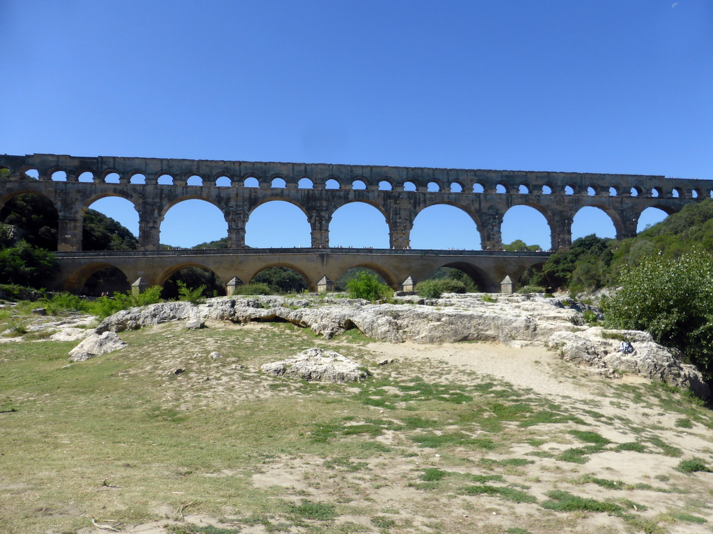 The Pont du Gard aqueduct bridge and the grassland at the northeast side