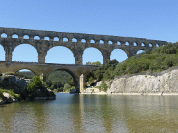 The Pont du Gard aqueduct bridge and the north side of the Gardon river