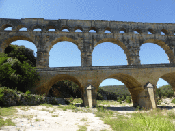 The northeast side of the Pont du Gard aqueduct bridge