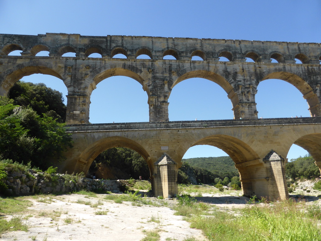 The northeast side of the Pont du Gard aqueduct bridge