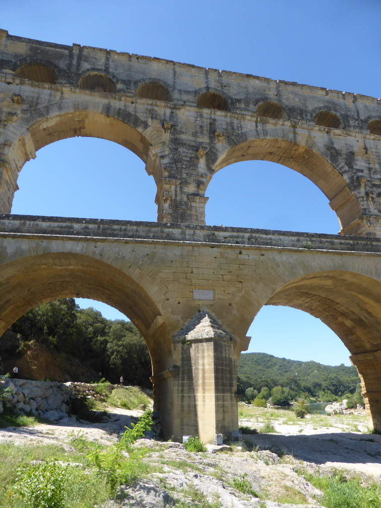The northeast side of the Pont du Gard aqueduct bridge