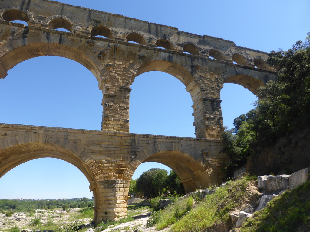 The southeast side of the Pont du Gard aqueduct bridge
