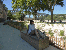 Miaomiao and the northeast side of the Pont du Gard aqueduct bridge
