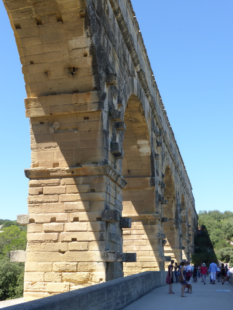 Arches and walkway at the Pont du Gard aqueduct bridge