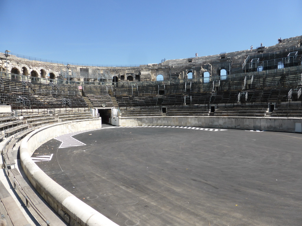 The northeast side of the interior of the Arena of Nîmes, viewed from the bottom rows of seats