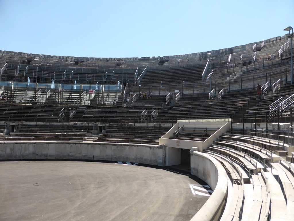 The southwest side of the interior of the Arena of Nîmes, viewed from the bottom rows of seats