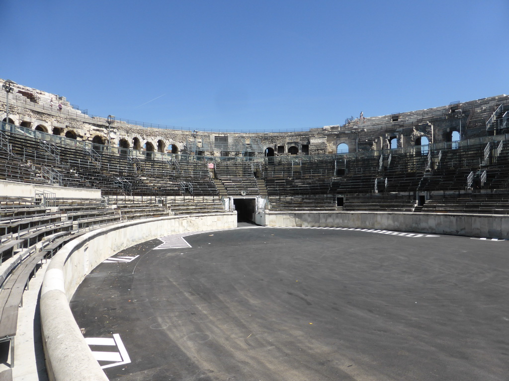 The northeast side of the interior of the Arena of Nîmes, viewed from the bottom rows of seats