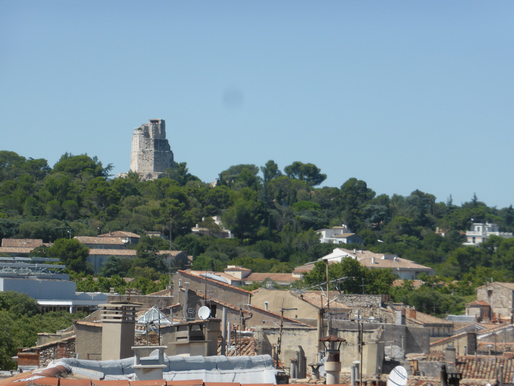 The Tour Magne tower and surroundings, viewed from the top rows of seats of the Arena of Nîmes