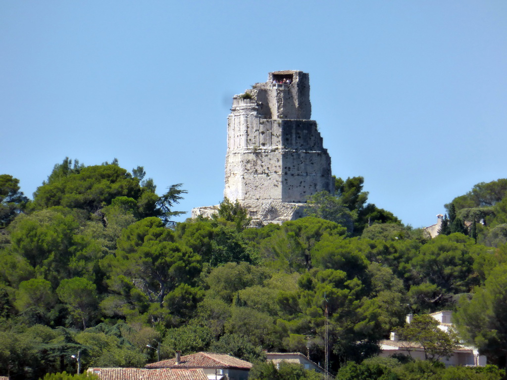 The Tour Magne tower, viewed from the top rows of seats of the Arena of Nîmes
