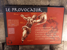 Information on the `Provocator` Gladiator, at the upper walkway of the Arena of Nîmes