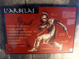 Information on the `Scissor` Gladiator, at the upper walkway of the Arena of Nîmes