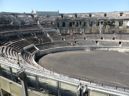The west side of the interior of the Arena of Nîmes, viewed from the upper middle rows of seats