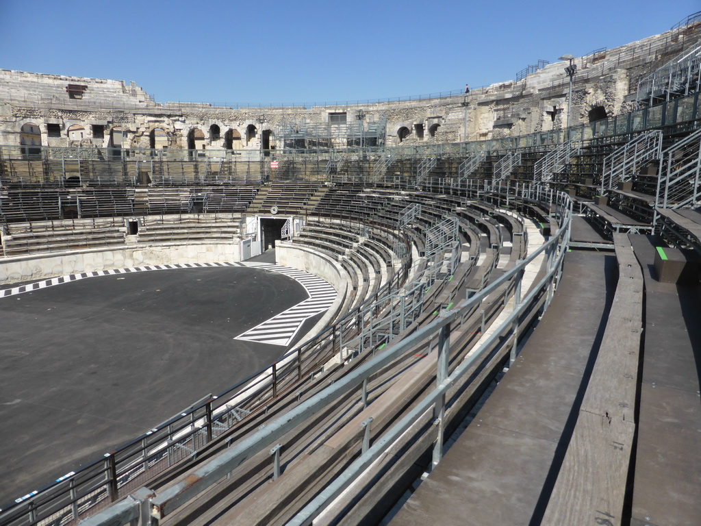 The east side of the interior of the Arena of Nîmes, viewed from the upper middle rows of seats