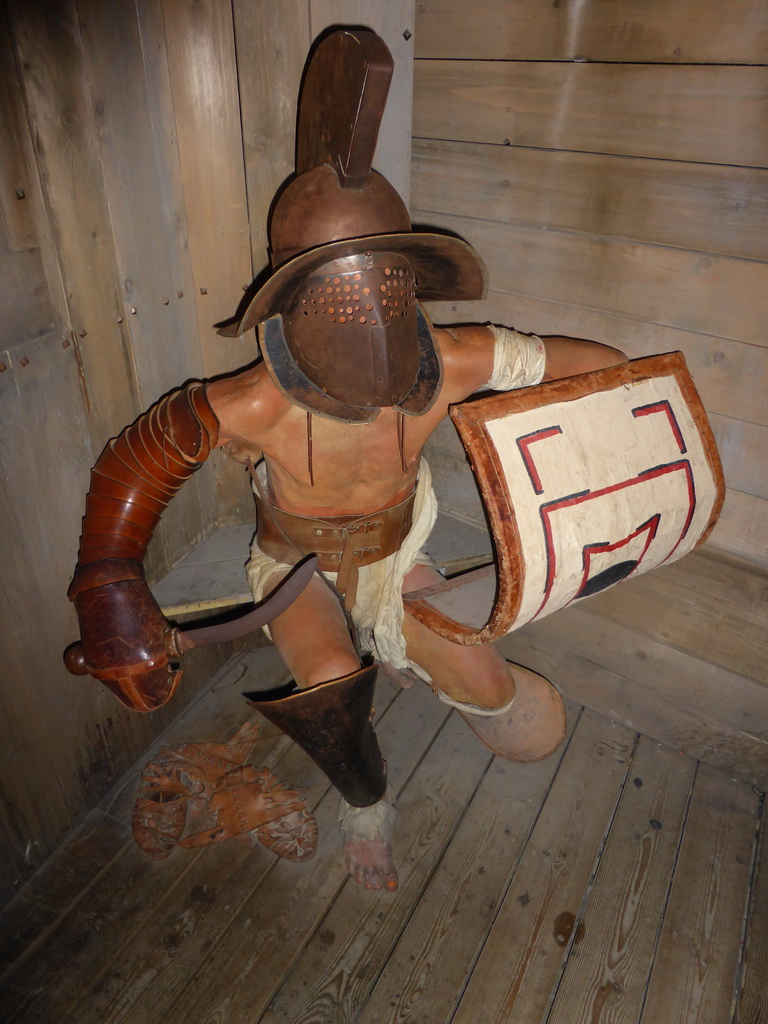 Wax statue of a Gladiator in the Gladiator Room at the ground floor of the Arena of Nîmes