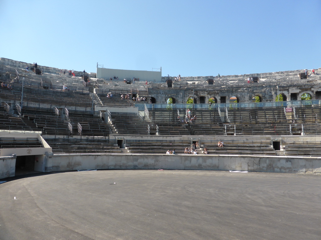 The west side of the interior of the Arena of Nîmes, viewed from the bottom rows of seats