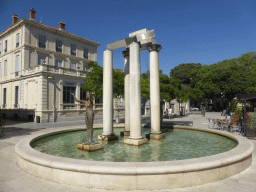 Fountain at the center of the Place d`Assas square