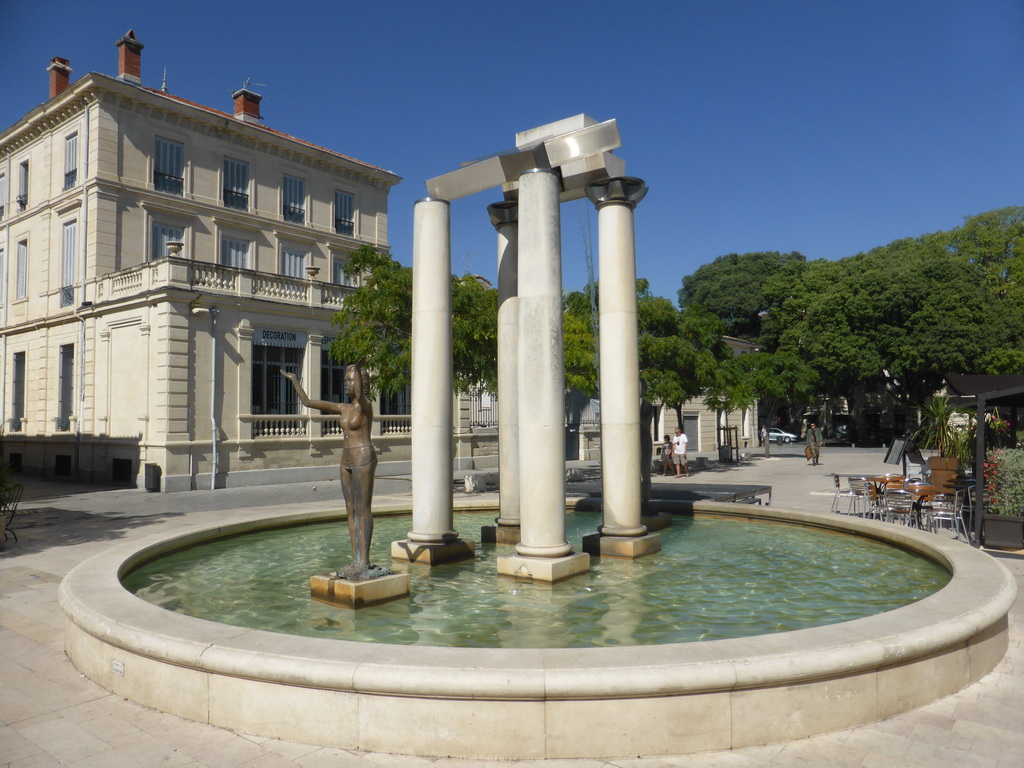 Fountain at the center of the Place d`Assas square