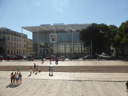 Front of the Carré d`Art museum at the Place de la Maison Carrée square, viewed from the front of the Maison Carrée temple