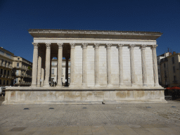 The west side of the Maison Carrée temple at the Place de la Maison Carrée square