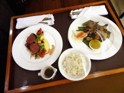 Room service dinner in our room at the Inaya Putri Bali hotel