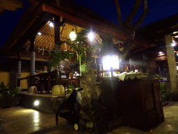 Statue and pavilion at the Bumbu Bali restaurant