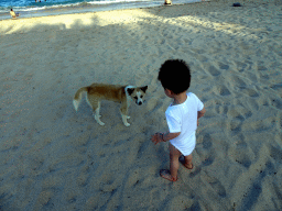 Max with a dog at the beach of the Inaya Putri Bali hotel