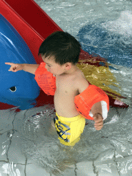 Max at the swimming pool at the Roompot De Katjeskelder holiday park