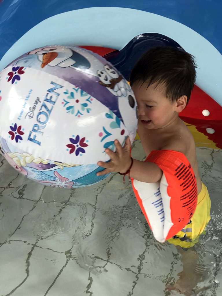 Max at the swimming pool at the Roompot De Katjeskelder holiday park