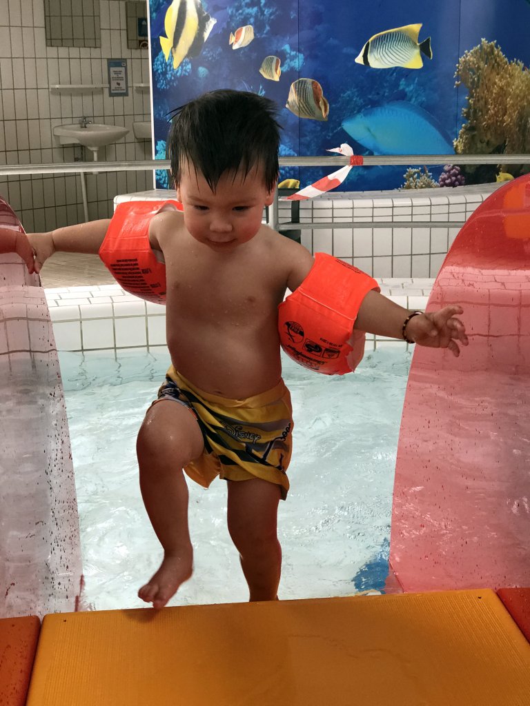 Max at the swimming pool at the Roompot De Katjeskelder holiday park