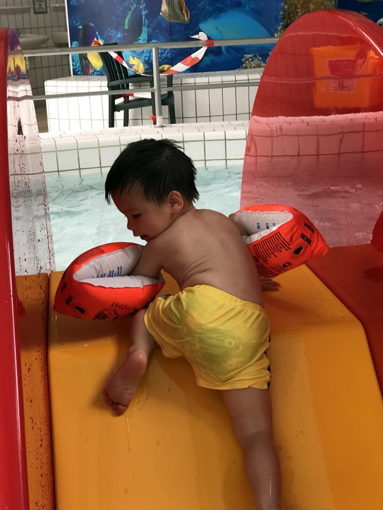 Max at the swimming pool at the Roompot De Katjeskelder holiday park