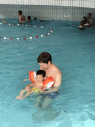 Tim and Max at the swimming pool at the Roompot De Katjeskelder holiday park