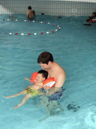 Tim and Max at the swimming pool at the Roompot De Katjeskelder holiday park