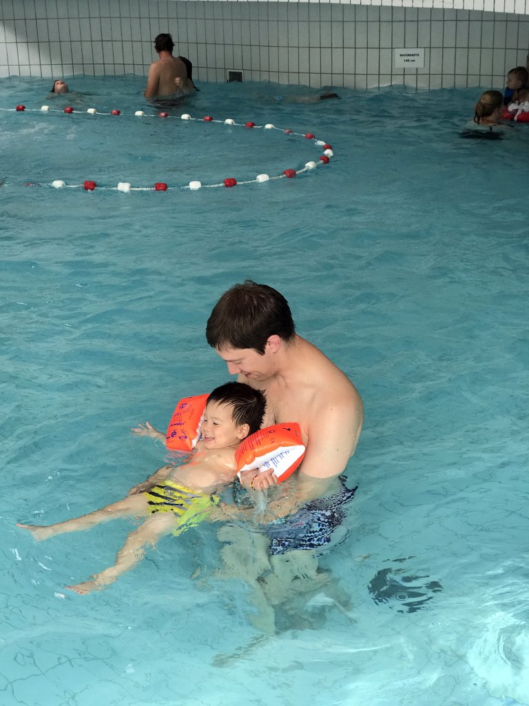 Tim and Max at the swimming pool at the Roompot De Katjeskelder holiday park