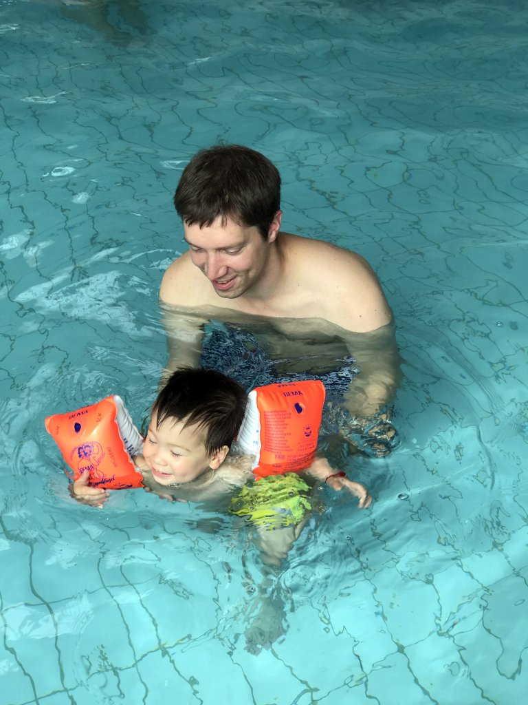 Tim and Max at the swimming pool at the Roompot De Katjeskelder holiday park