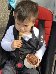 Max eating ice cream at the Roompot De Katjeskelder holiday park