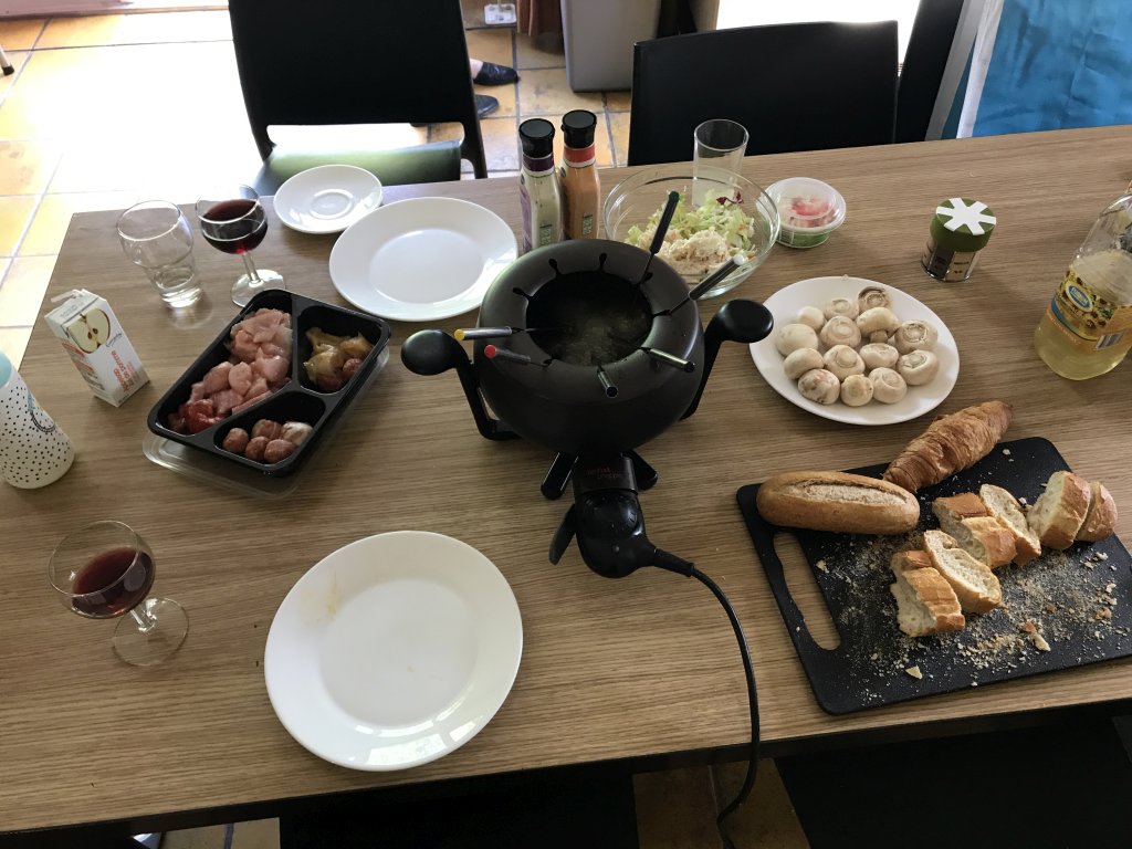 Fondue dinner in the living room at the ground floor of our holiday home at the Roompot De Katjeskelder holiday park