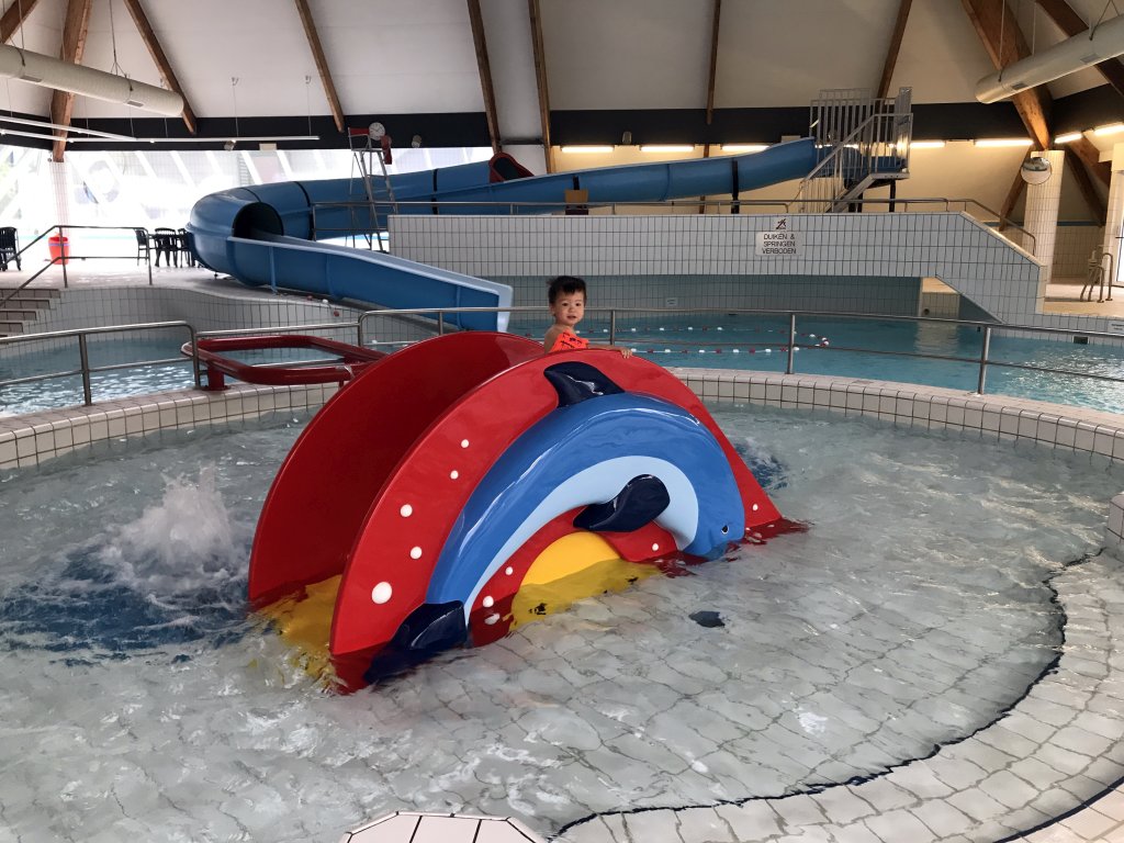 Max at the swimming pool at the Roompot De Katjeskelder holiday park