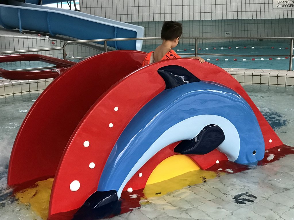 Max at the swimming pool at the Roompot De Katjeskelder holiday park