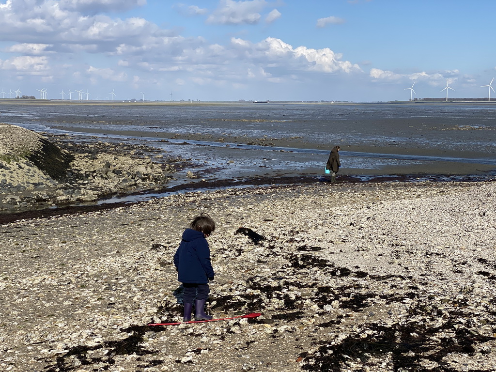 Miaomiao and Max looking for seashells at the Viane Beach