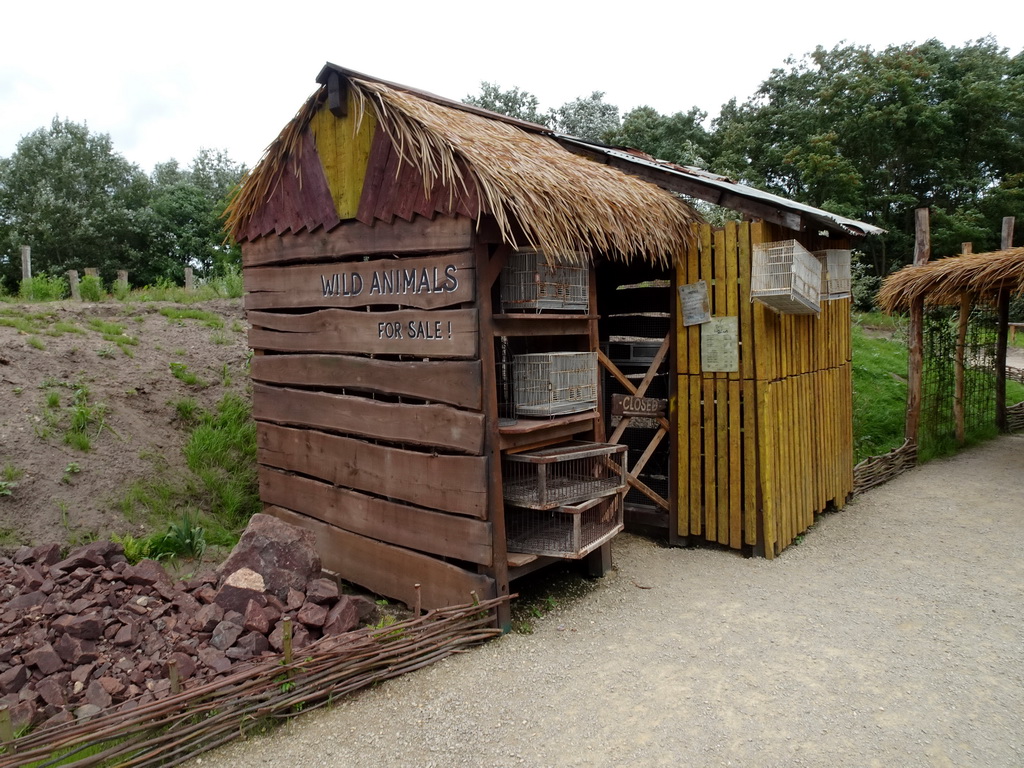 House with cages at the Madagascar area at ZooParc Overloon